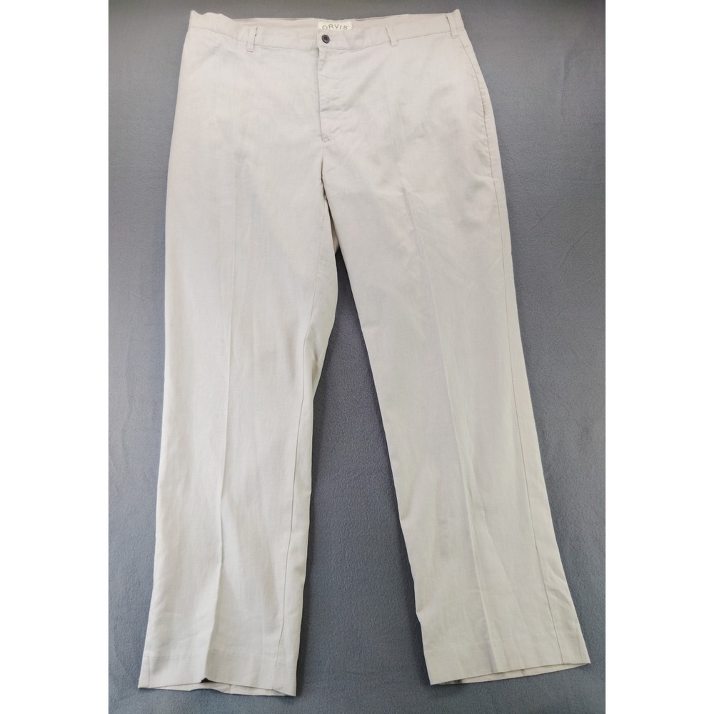 Orvis Beige Chino Pants Trouser Size 40×32 Linen Cotton Blend Work wear